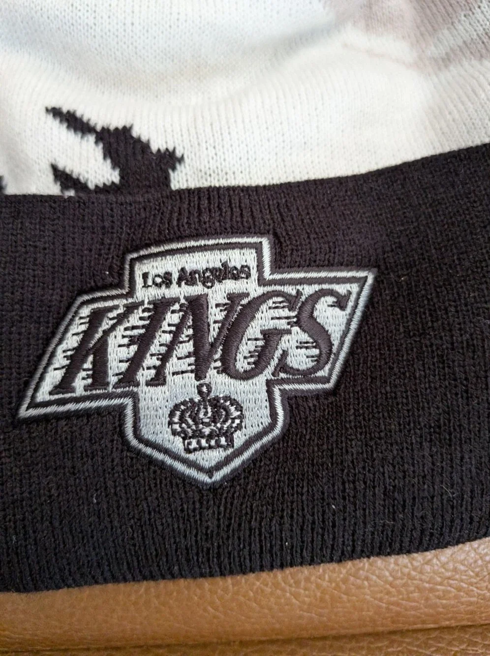 NHL LA Kings Black & White Pom Beanie